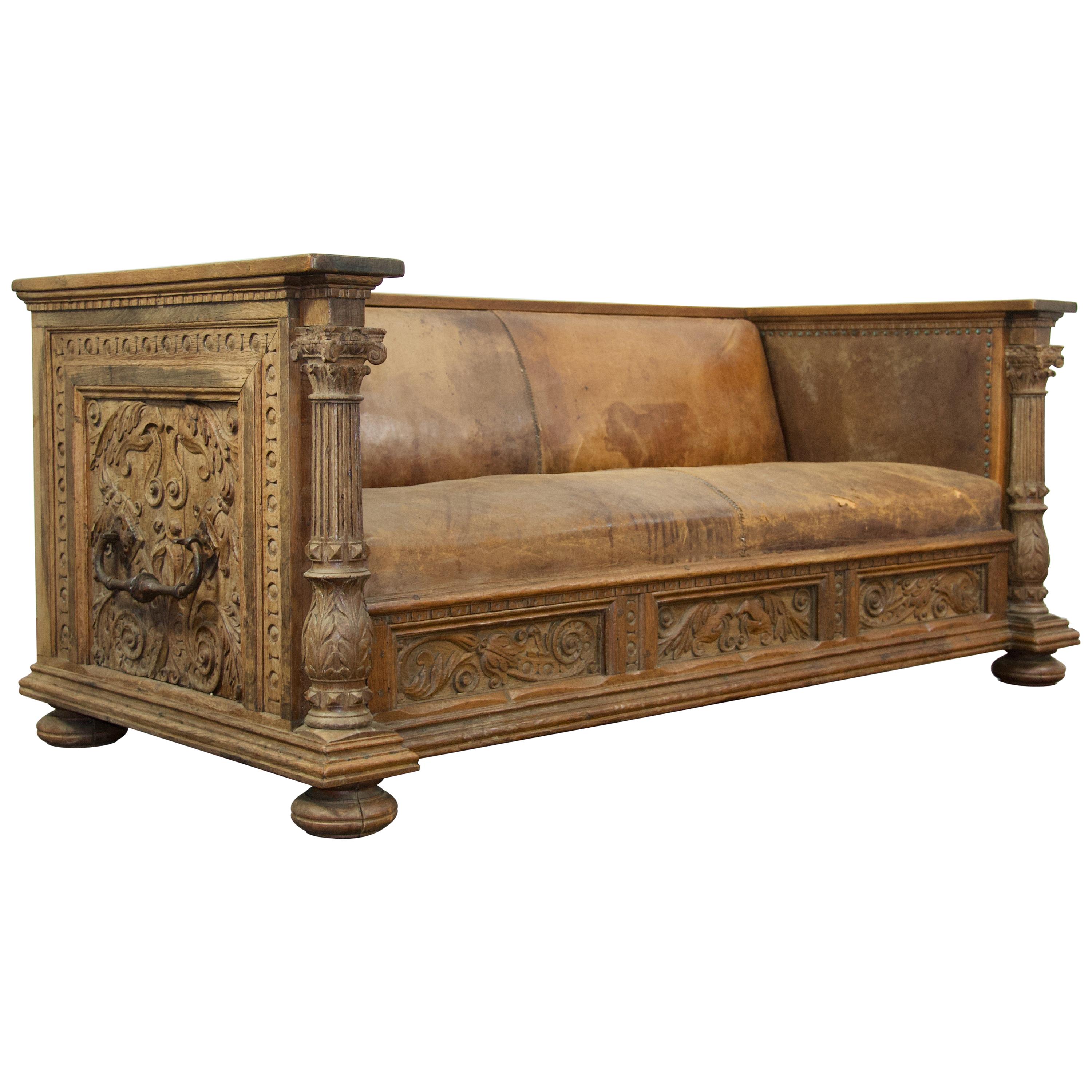 Early 20th Century European Leather Sofa For Sale at 1stDibs