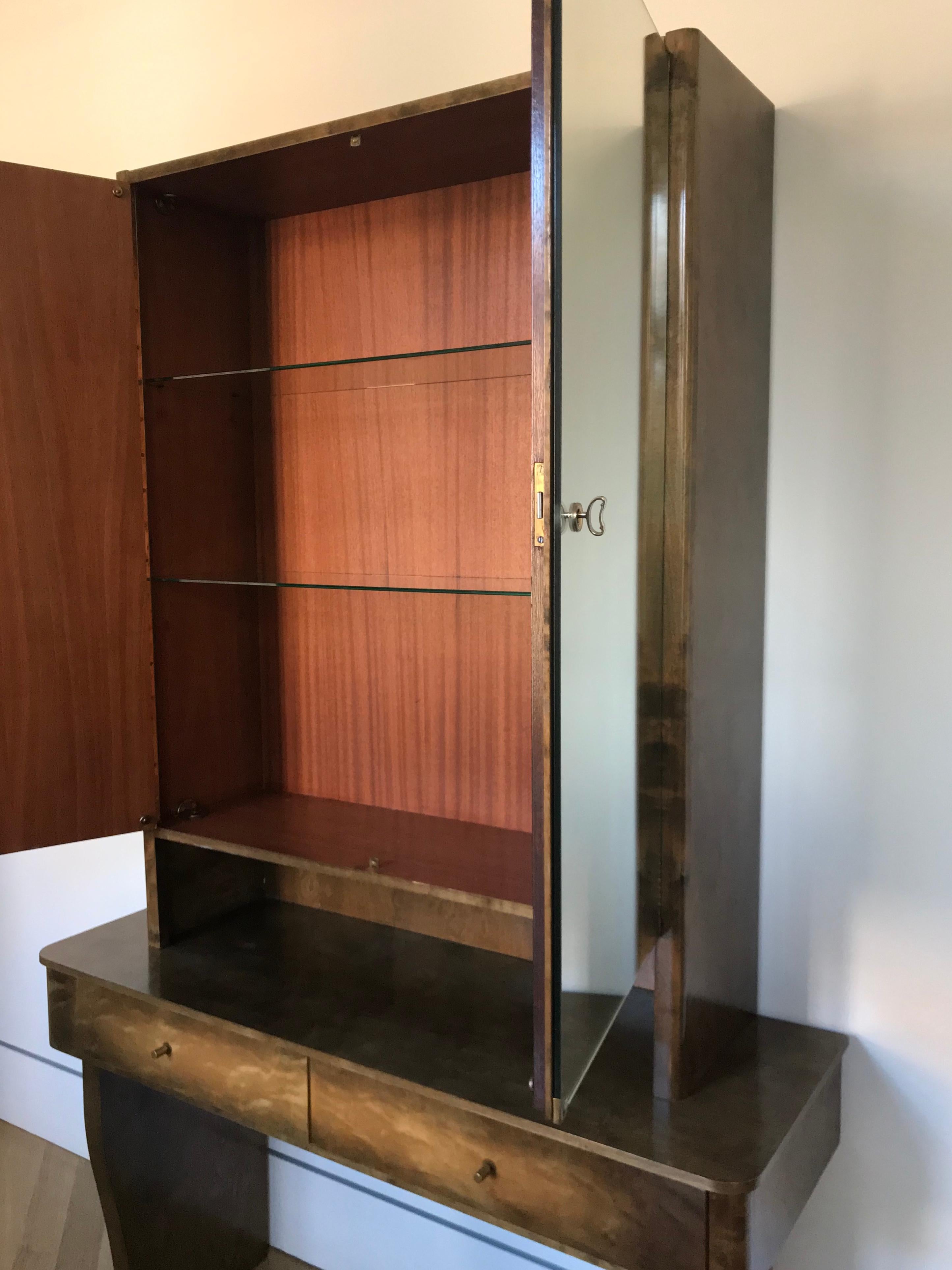 Mueble Bar Deco Europeo con Espejo de Principios del Siglo XX Palo de rosa