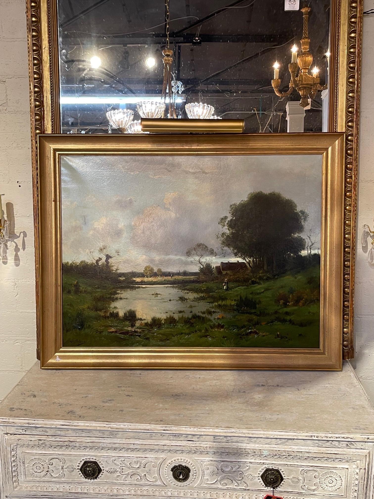 Beautiful early 20th century European oil on canvas landscape oil painting signed 