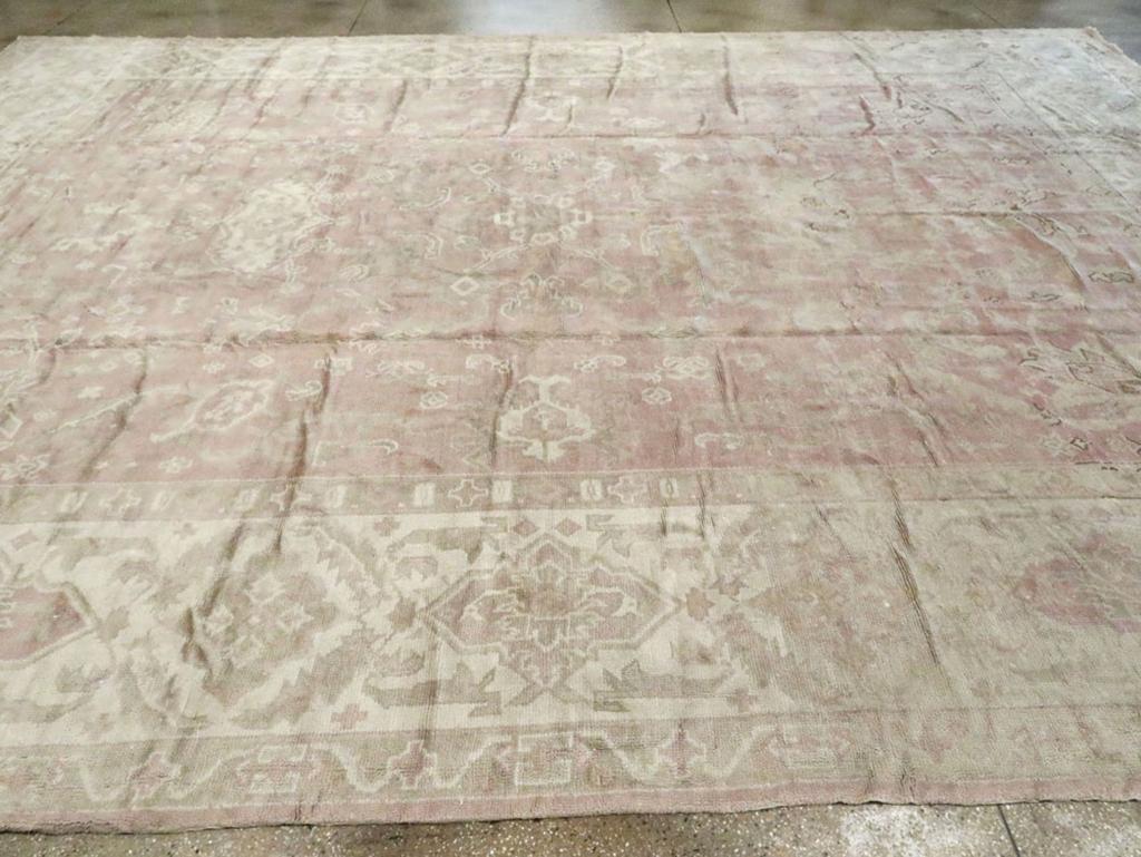 Hand-Knotted Early 20th Century European Oushak Large Carpet For Sale