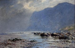 Early 1900's European Impressionist Beach Scene Seagulls Rocky Coastline Signed