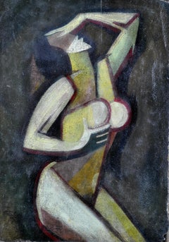Nude Female - Early 20th Century Antique Cubist Portrait Oil Painting Picasso
