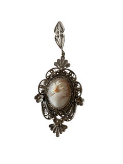 Early 20th Century European Silver Filigree Shell Cameo Pendant