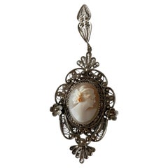 Early 20th Century European Silver Filigree Shell Cameo Pendant