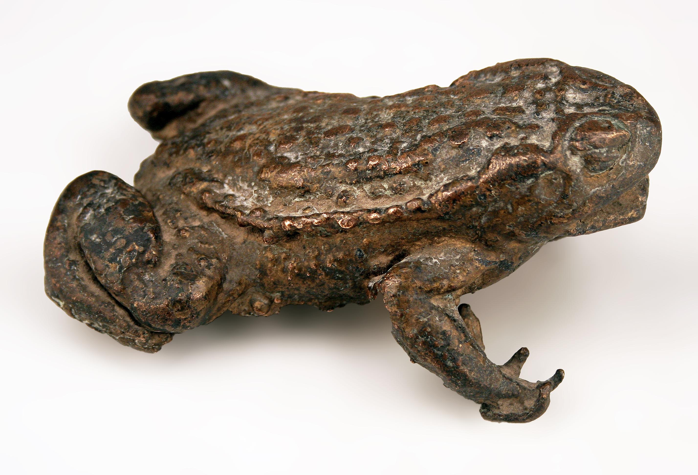 Cast Early 20th Century Expressionist Giacometti-Like Patinated Bronze Toad Sculpture