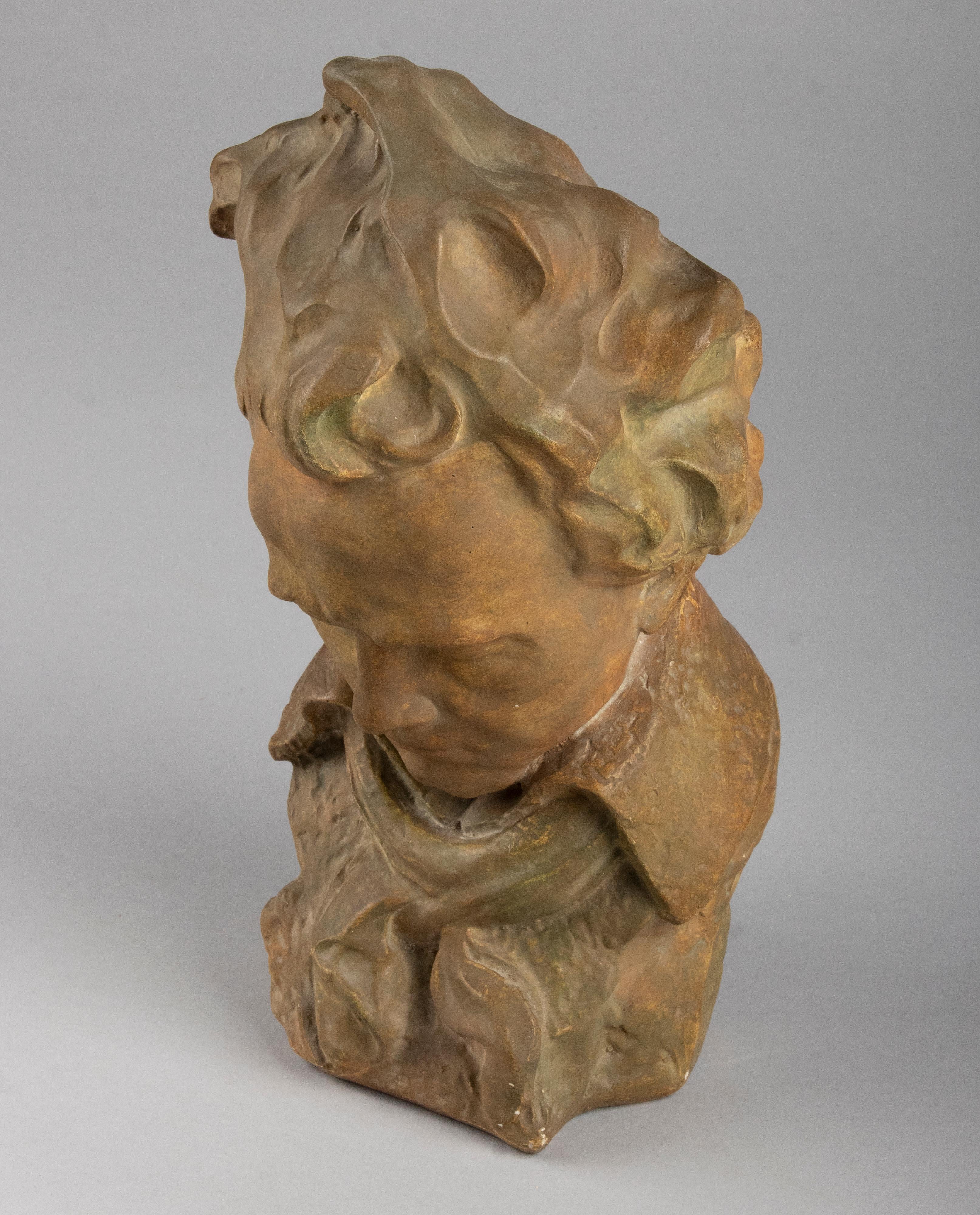 Early 20th Century Expressive Bust of Beethoven Made of Patinated Plaster 7