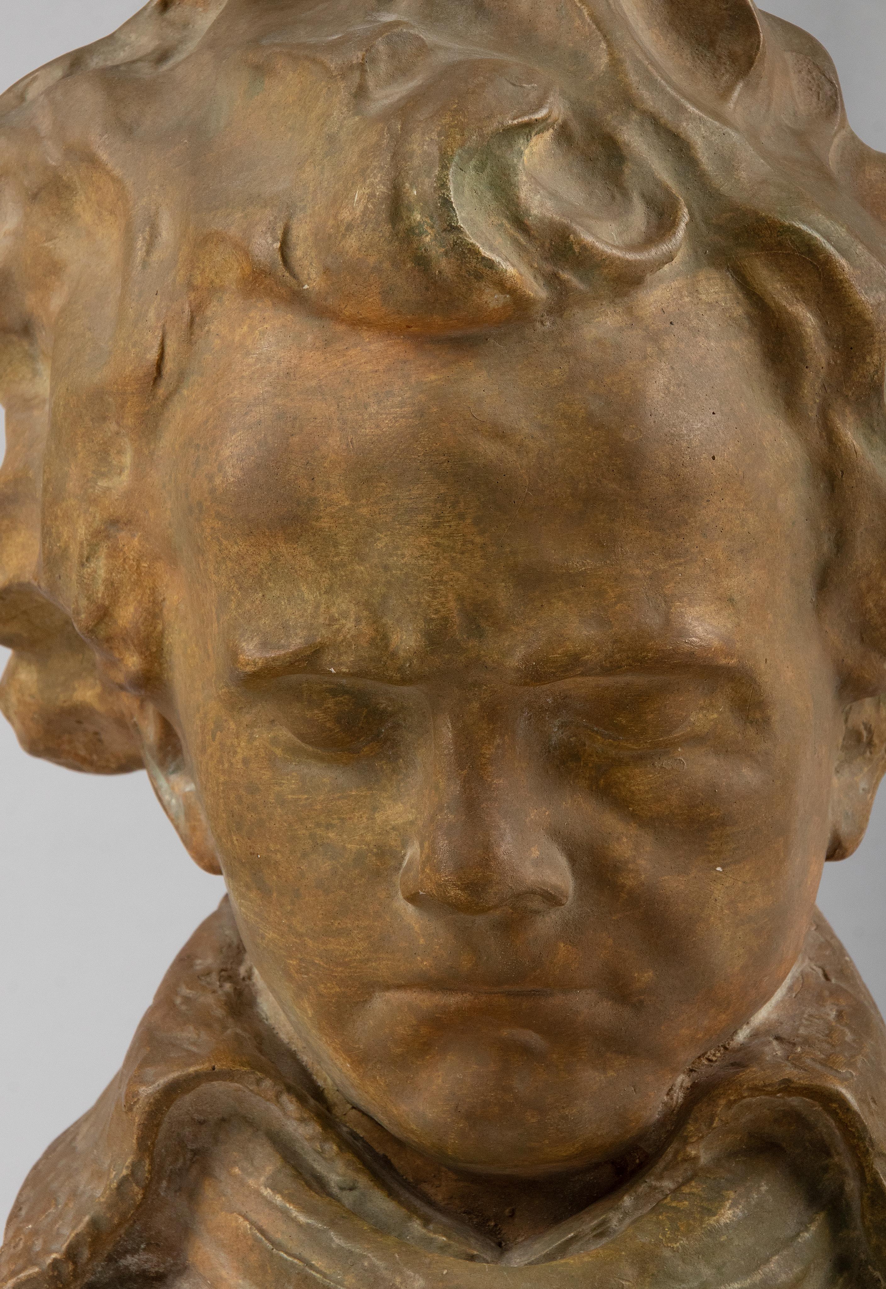 Baroque Early 20th Century Expressive Bust of Beethoven Made of Patinated Plaster