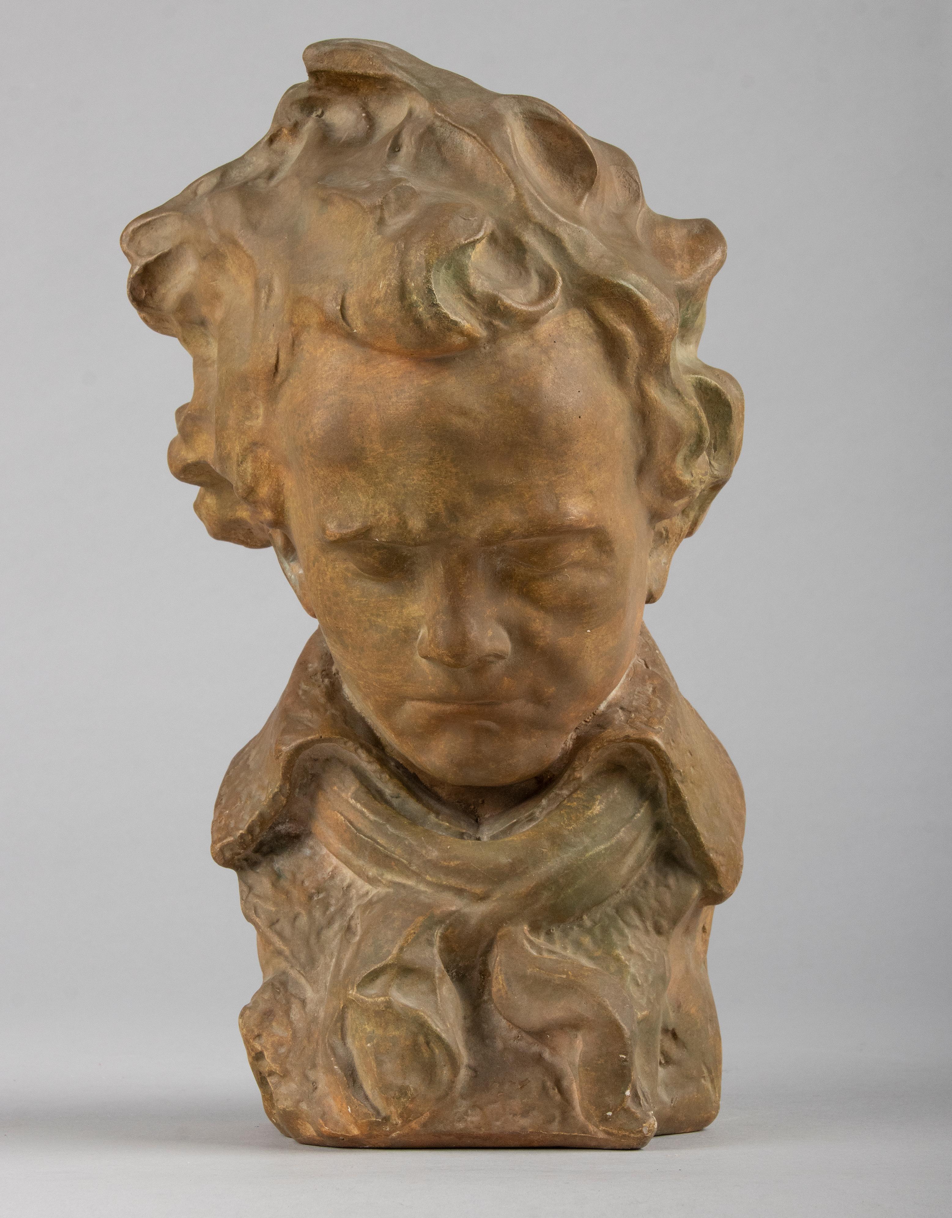 French Early 20th Century Expressive Bust of Beethoven Made of Patinated Plaster