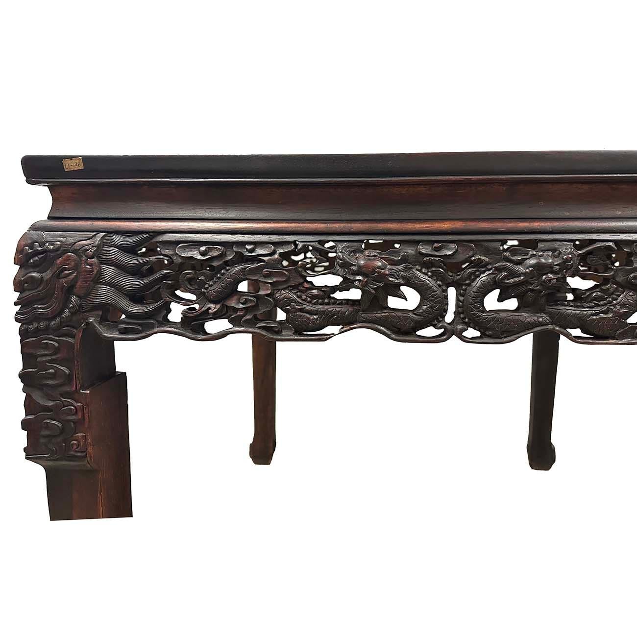 Early 20th Century Extraordinary Antique Carved Hardwood Dragon Square Table For Sale 5