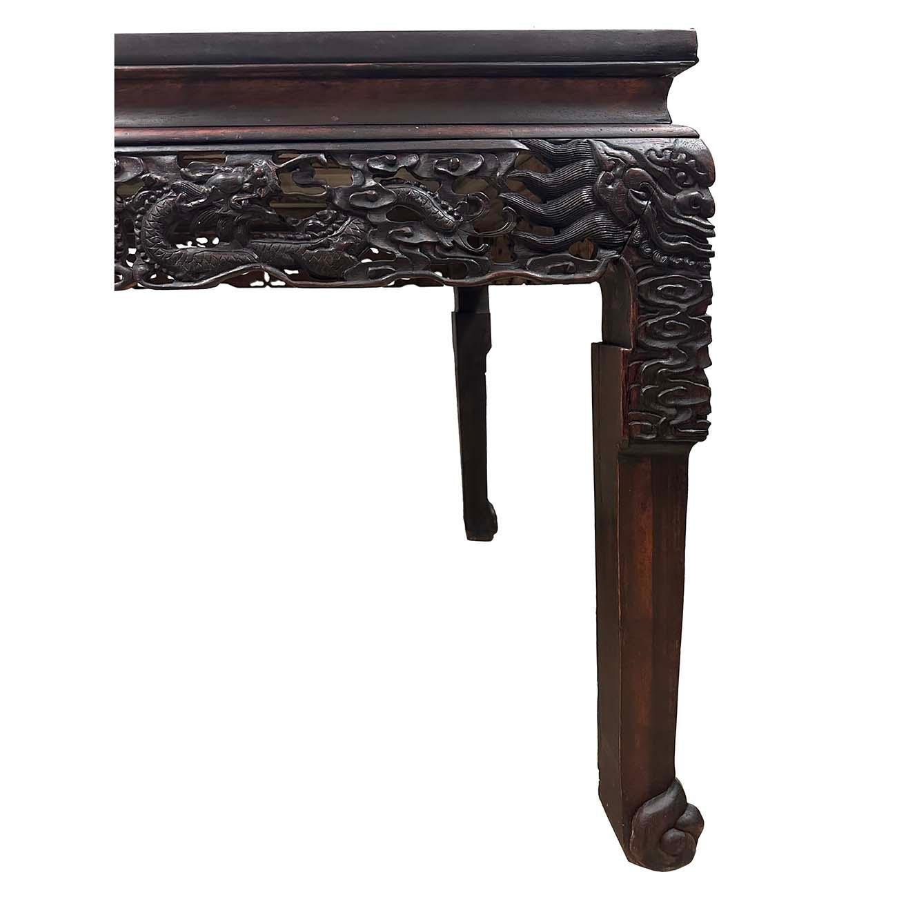 Early 20th Century Extraordinary Antique Carved Hardwood Dragon Square Table For Sale 6