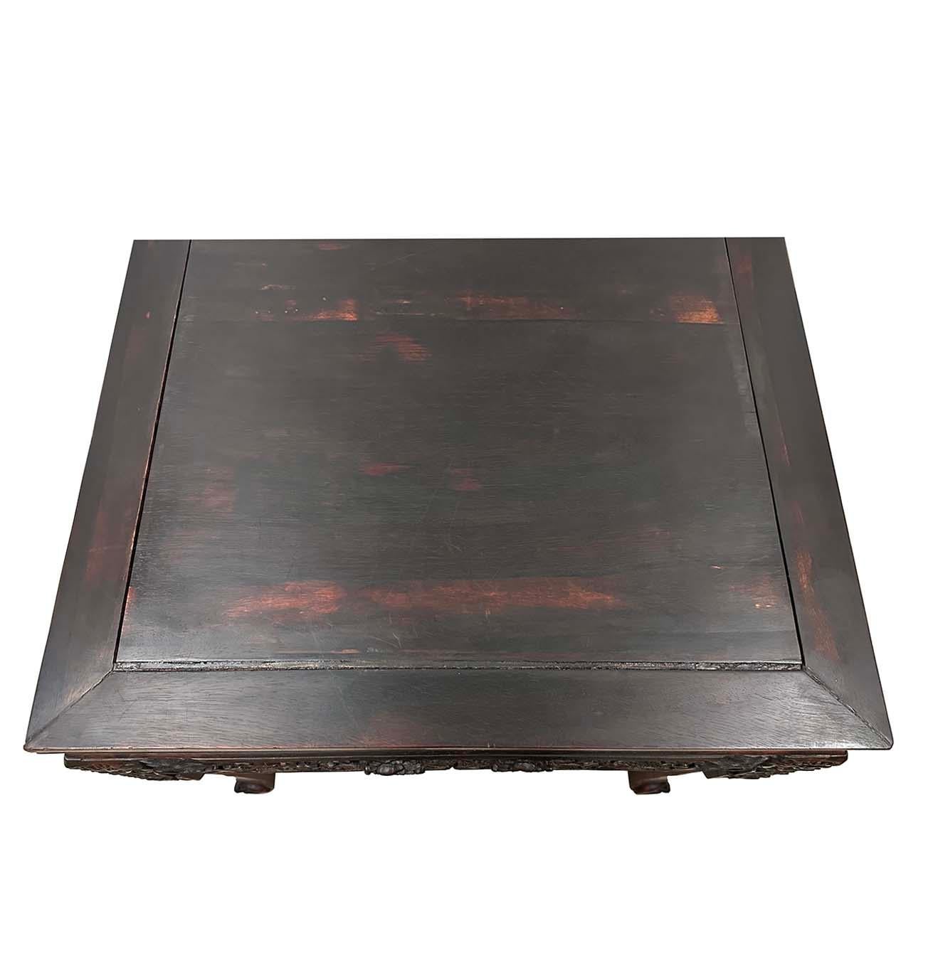 Early 20th Century Extraordinary Antique Carved Hardwood Dragon Square Table For Sale 7