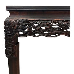 Early 20th Century Extraordinary Antique Carved Hardwood Dragon Square Table