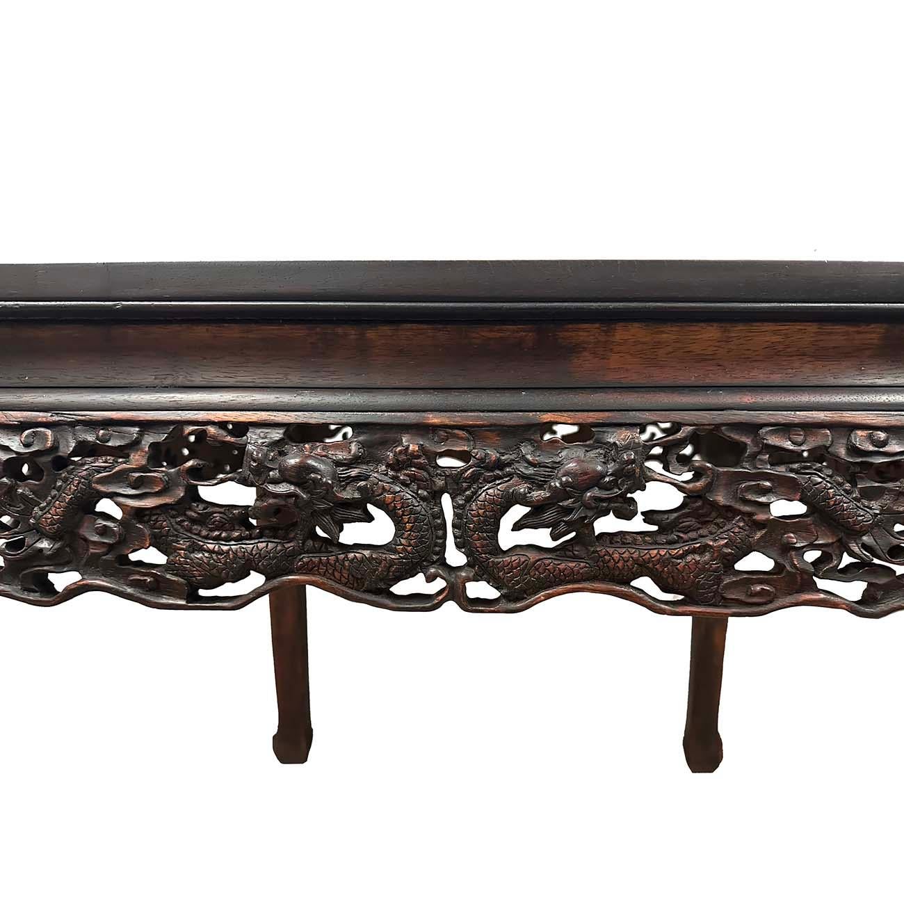 Chinese Early 20th Century Extraordinary Antique Carved Hardwood Dragon Square Table For Sale