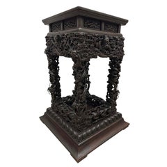 Anfang des 20. Jahrhunderts Außergewöhnliche Antike Geschnitzte Hartholz Drachen Stand