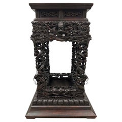 Early 20th Century Extraordinary Antique Carved Hardwood Dragon Stand