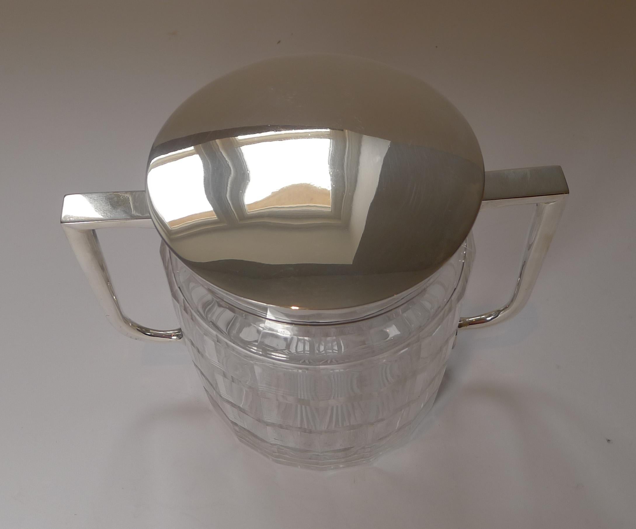Art Deco Early 20th Century Faceted Glass & Silver Plated Biscuit Box, c.1920 For Sale