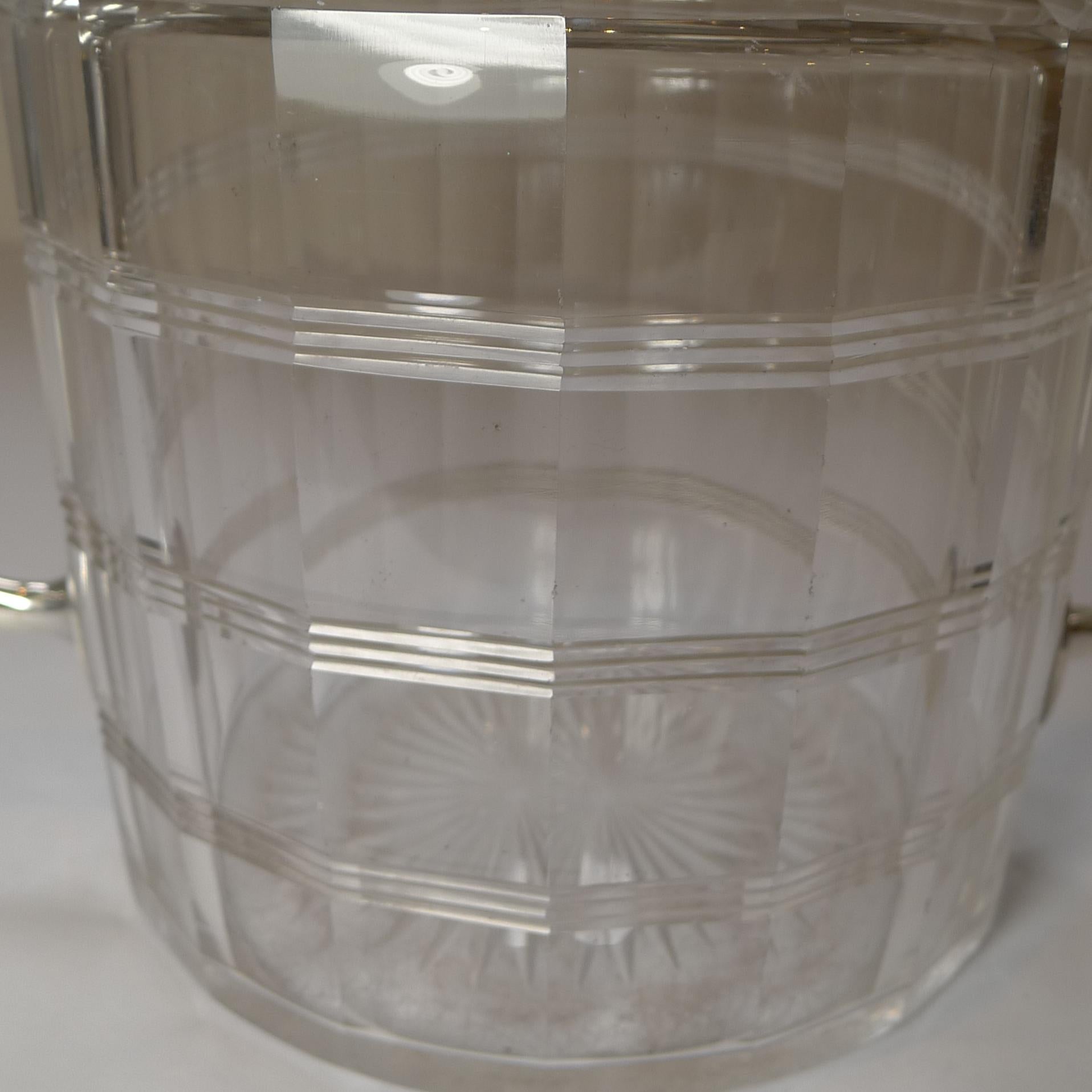 English Early 20th Century Faceted Glass & Silver Plated Biscuit Box, c.1920 For Sale