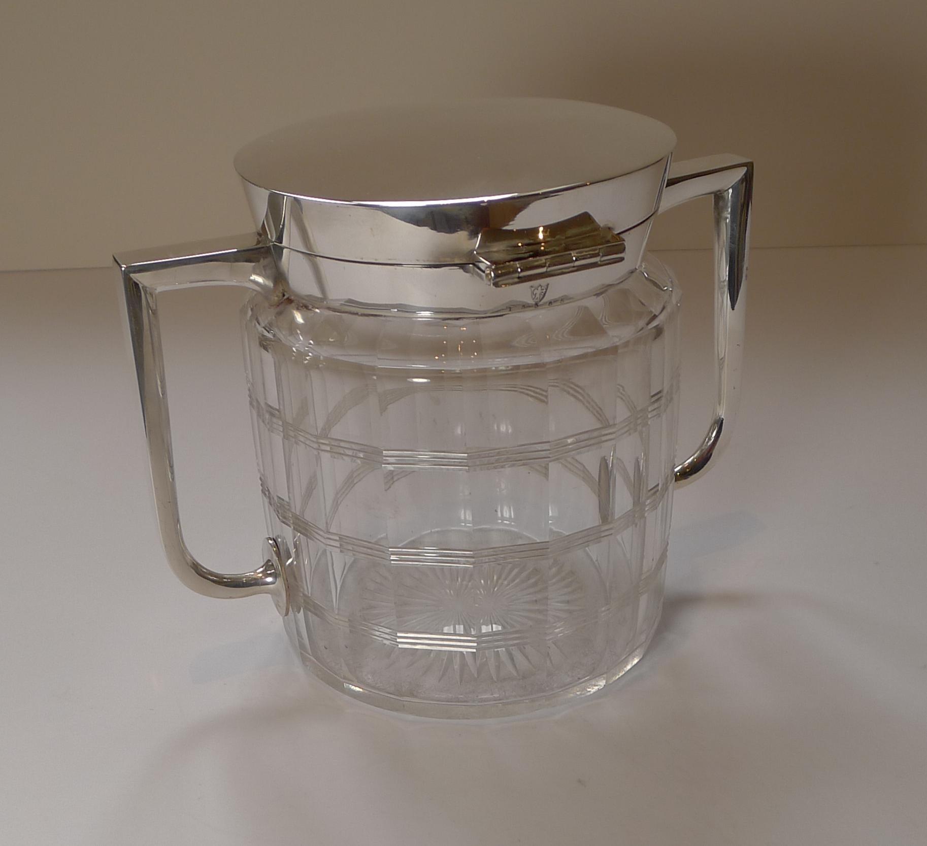 Early 20th Century Faceted Glass & Silver Plated Biscuit Box, c.1920 For Sale 1