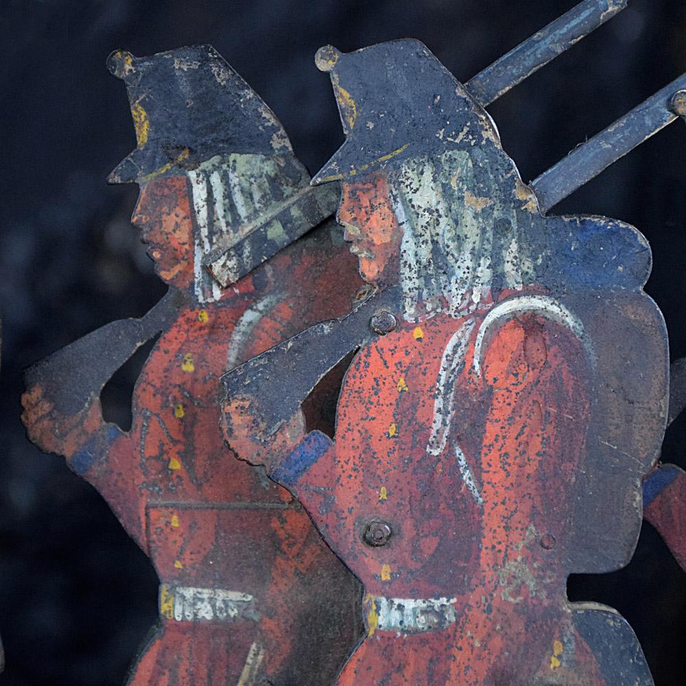 Early 20th century fairground automaton soldiers
We are proud to offer a rare example of an early 20th century fairground automaton display. Made from toleware metal sheets and pine, original paint still visible across all this item. This display