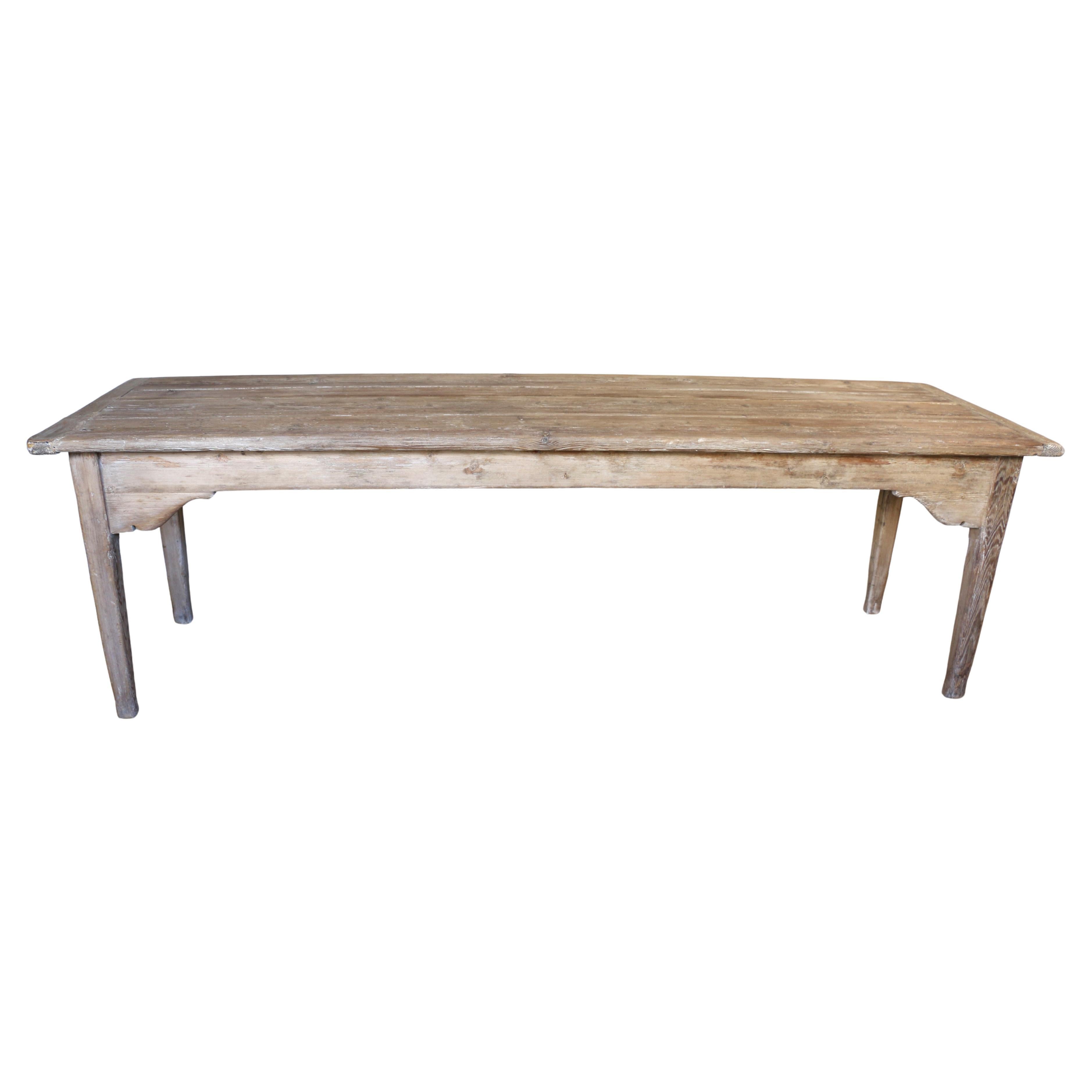Early 20th-Century Farmhouse Pine Dining Table For Sale