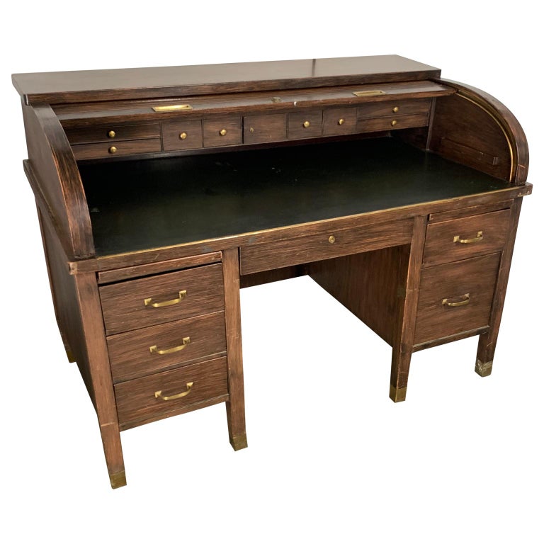 Early 20th Century Faux Bois Metal Roll Top Desk At 1stdibs