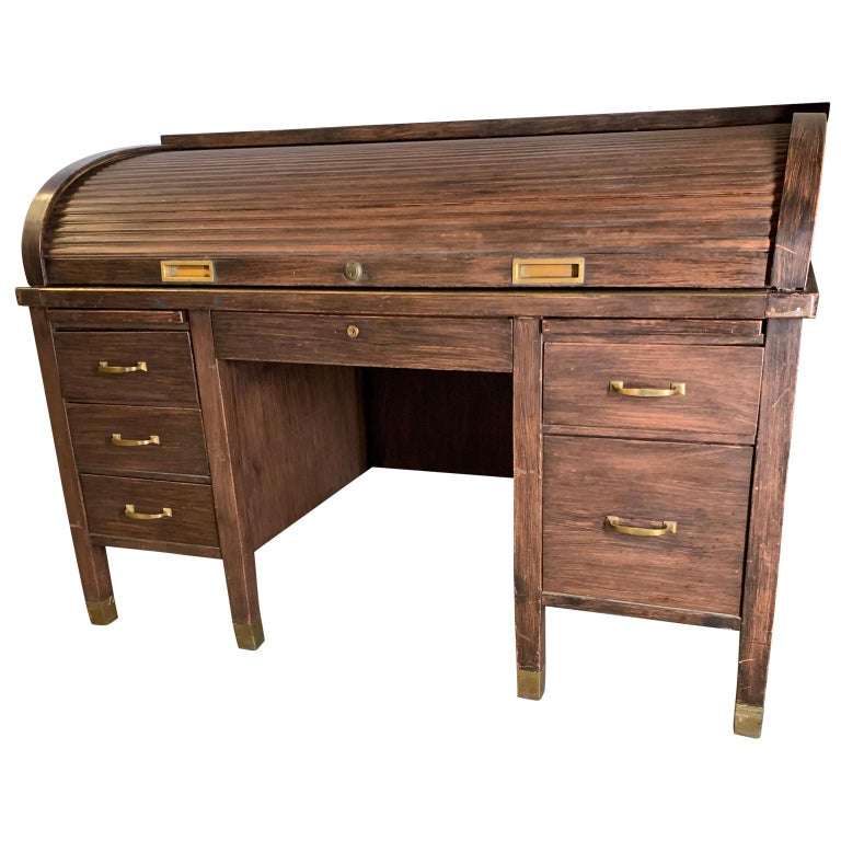 Early 20th Century Faux Bois Metal Roll Top Desk At 1stdibs