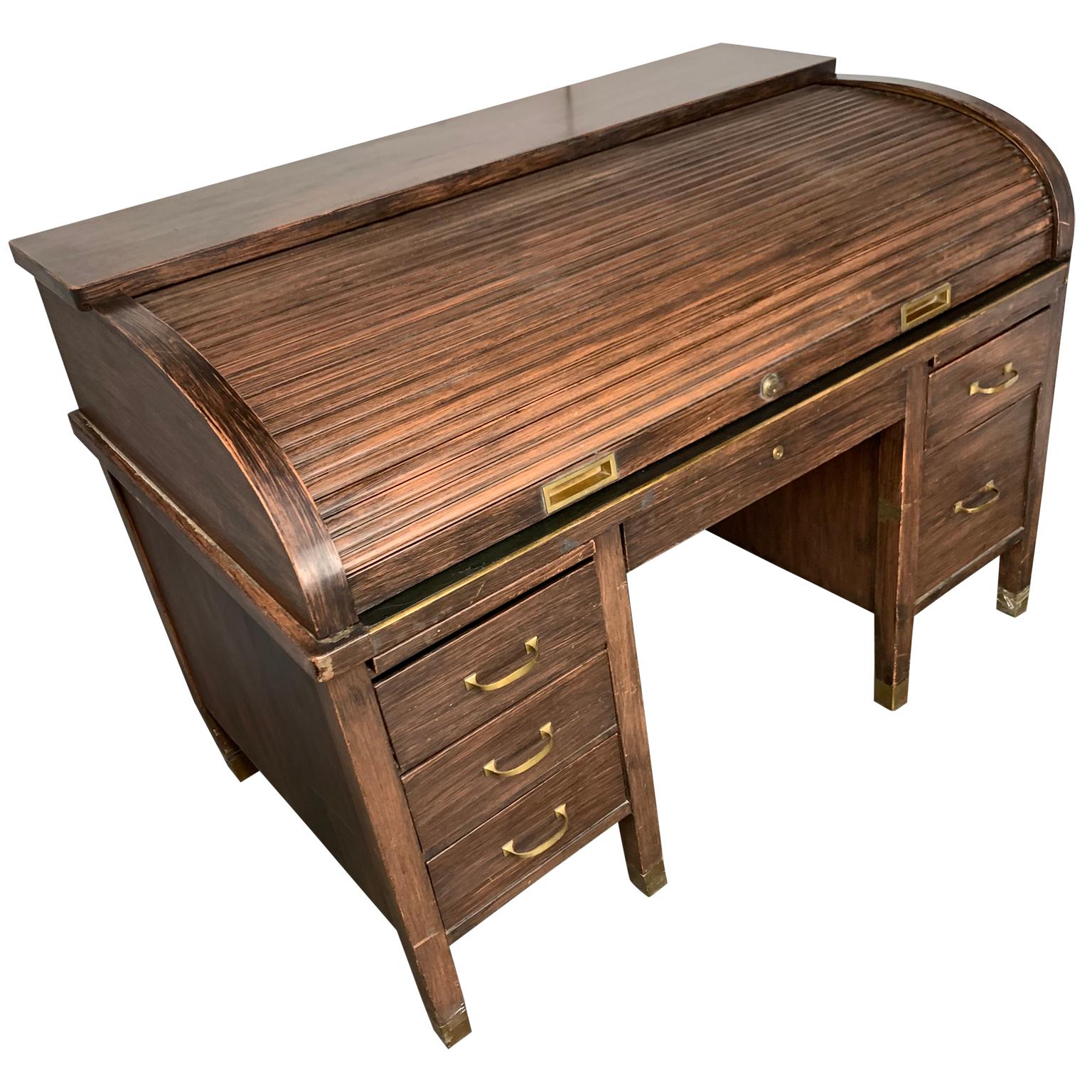 Early 20th Century Faux Bois Metal Roll Top Desk In Good Condition In Haddonfield, NJ