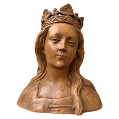 Sculpture en terre cuite Faux Bois du début du 20ème siècle représentant la Vierge Marie