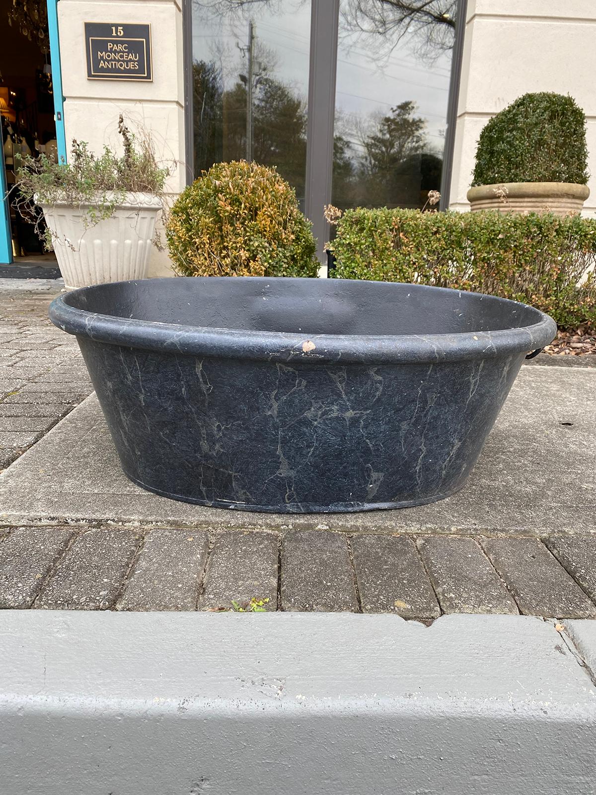 Early 20th Century Faux Marble Tole Footbath, Large Scale For Sale 4