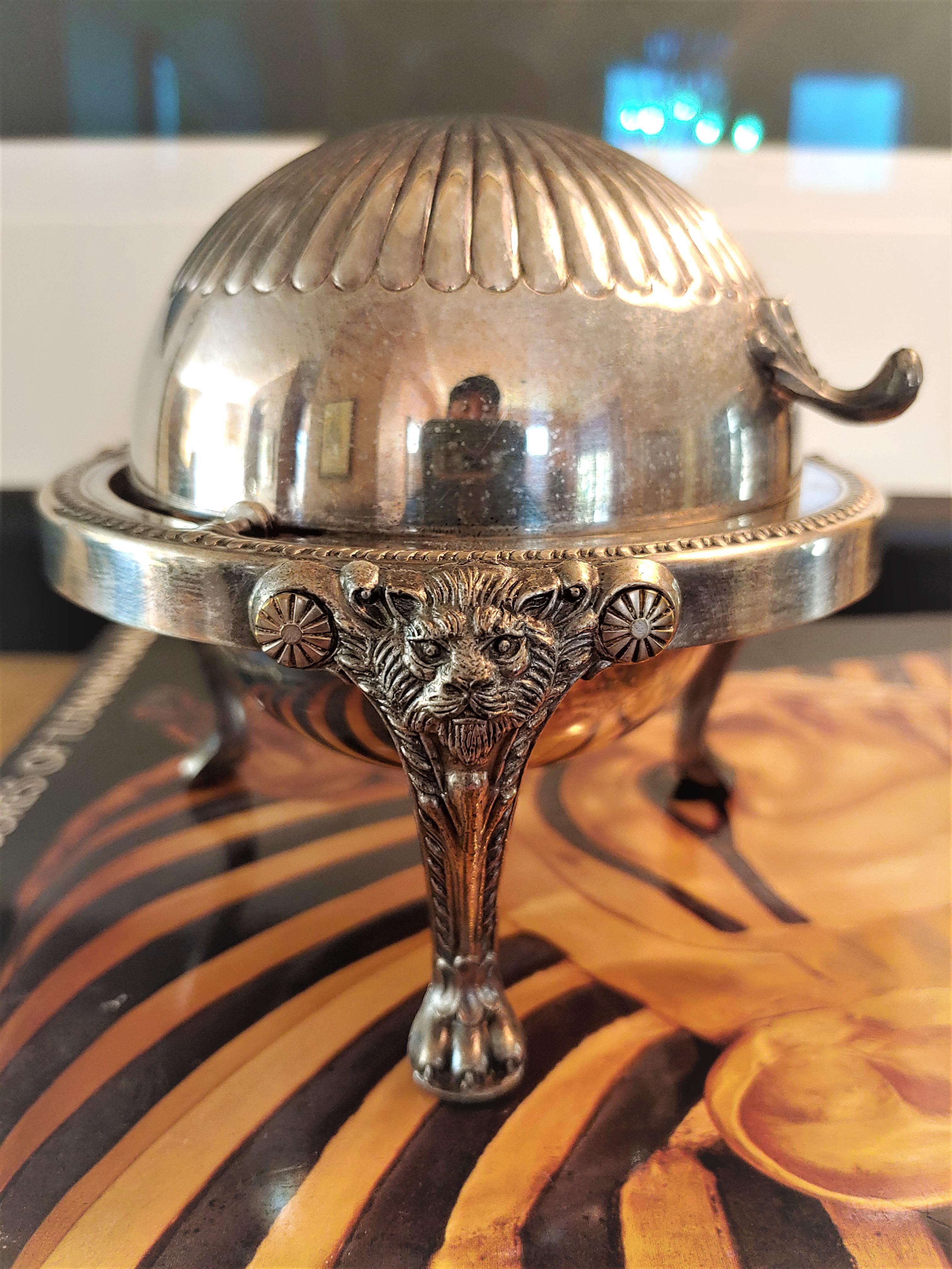 silver butter dish with glass insert