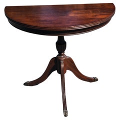 Early 20th Century Federal Mahogany Pedestal Trifid Demilune Table