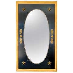 Antique Early 20th Century Federal Style Black Lacquer Gilt Mirror