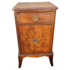 Antique Early 20th Century Federal Style Burl Mahogany Nightstand Side Table Cabinet