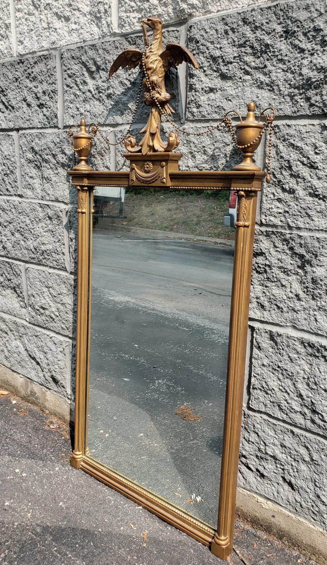 An Early 20th Century Federal Style Gilt Decorated Eagle Pediment Frame Mirror. Measures 20.5