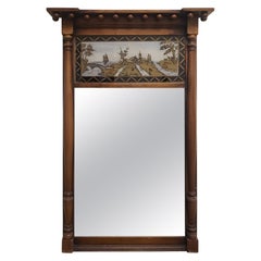 Early 20th Century Federal Style Mahogany And Eglomise Wall Trumeau Mirror