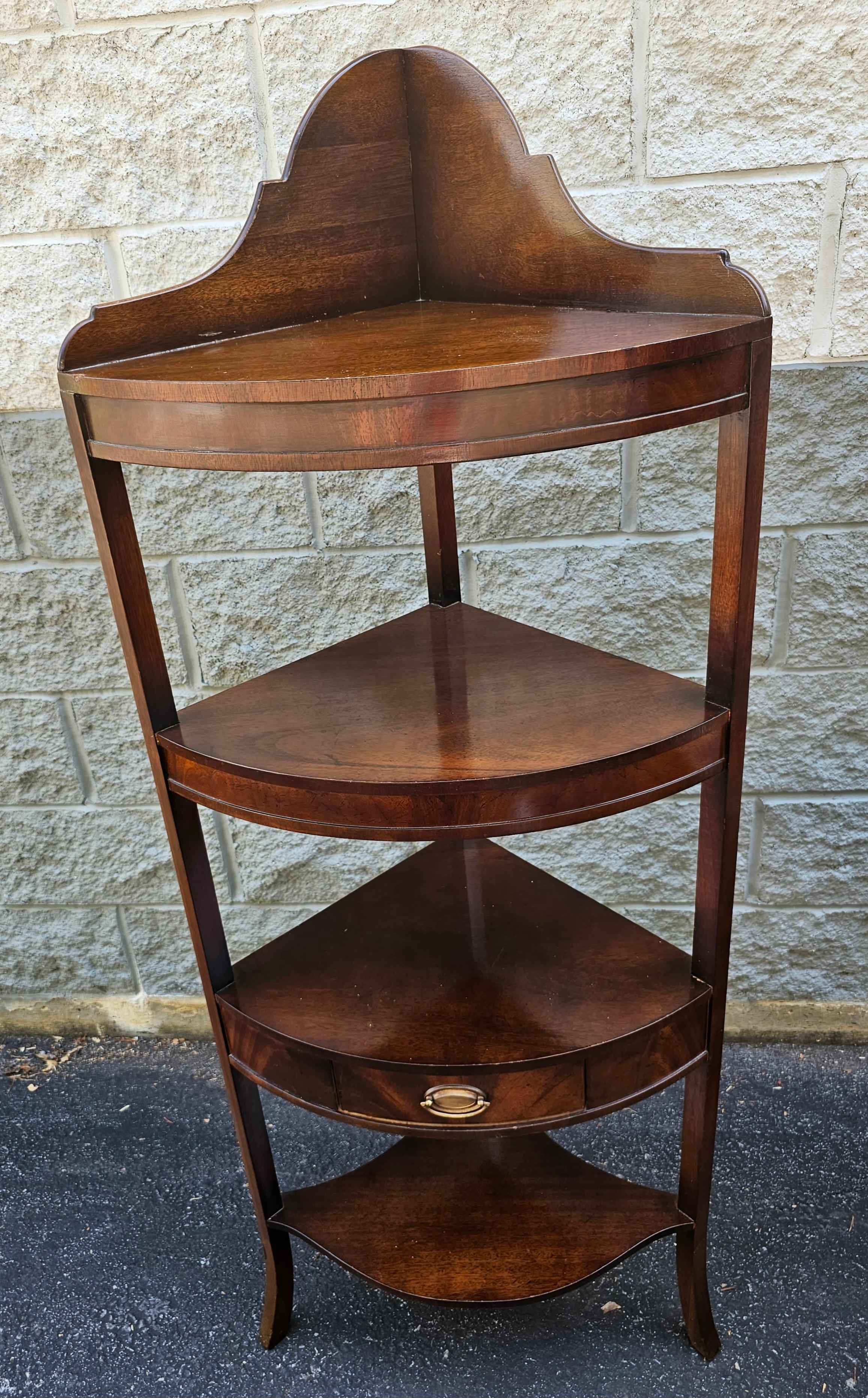 Early 20th Century Federal Style Mahogany Corner Etagere with Drawer 1