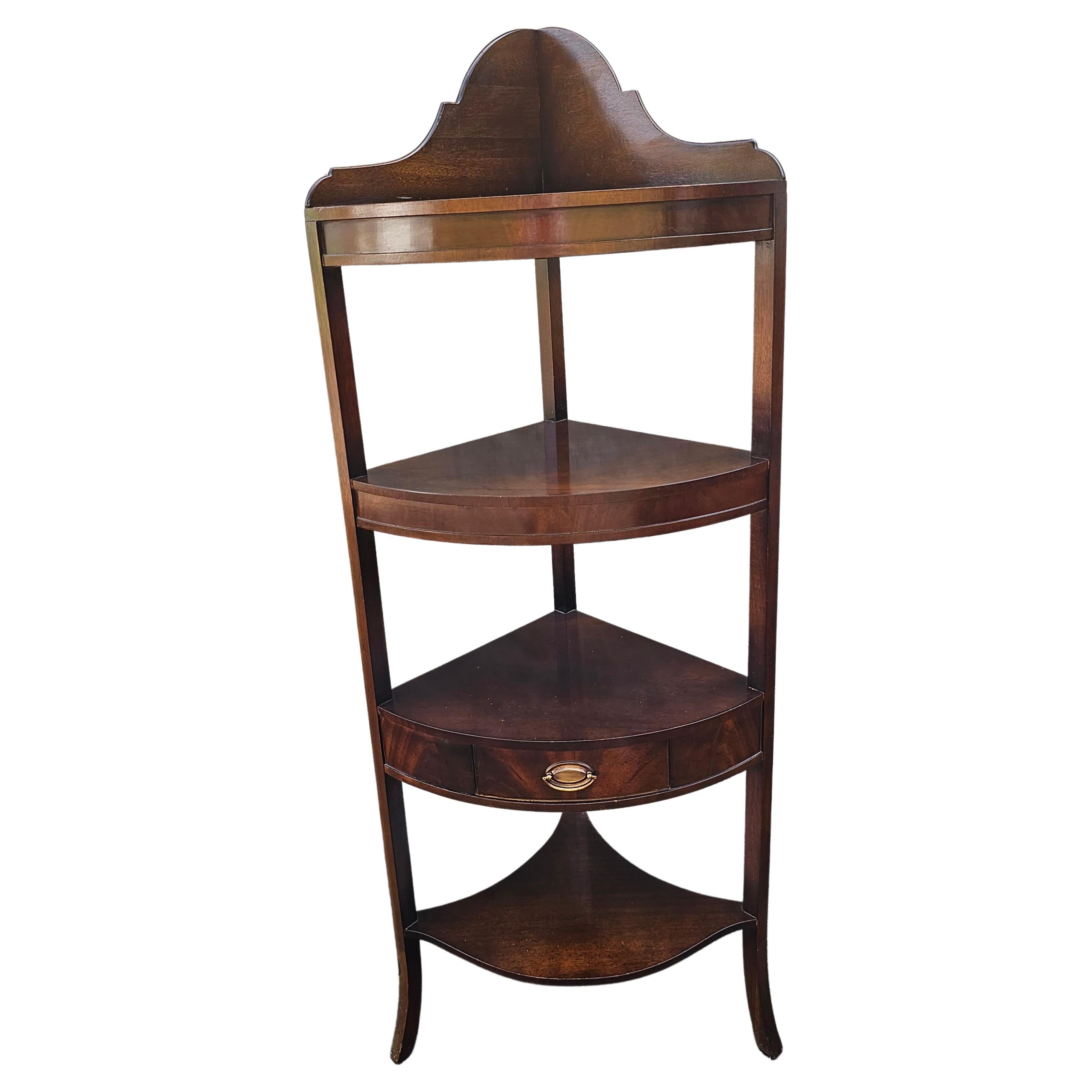 Early 20th Century Federal Style Mahogany Corner Etagere with Drawer For Sale