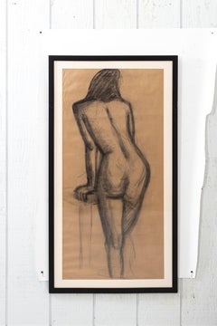 Early 20th Century Modern Female Nude Figure Original Charcoal Drawing