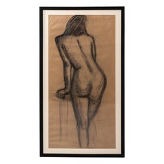 Early 20th Century Modern Female Nude Figure Original Charcoal Drawing