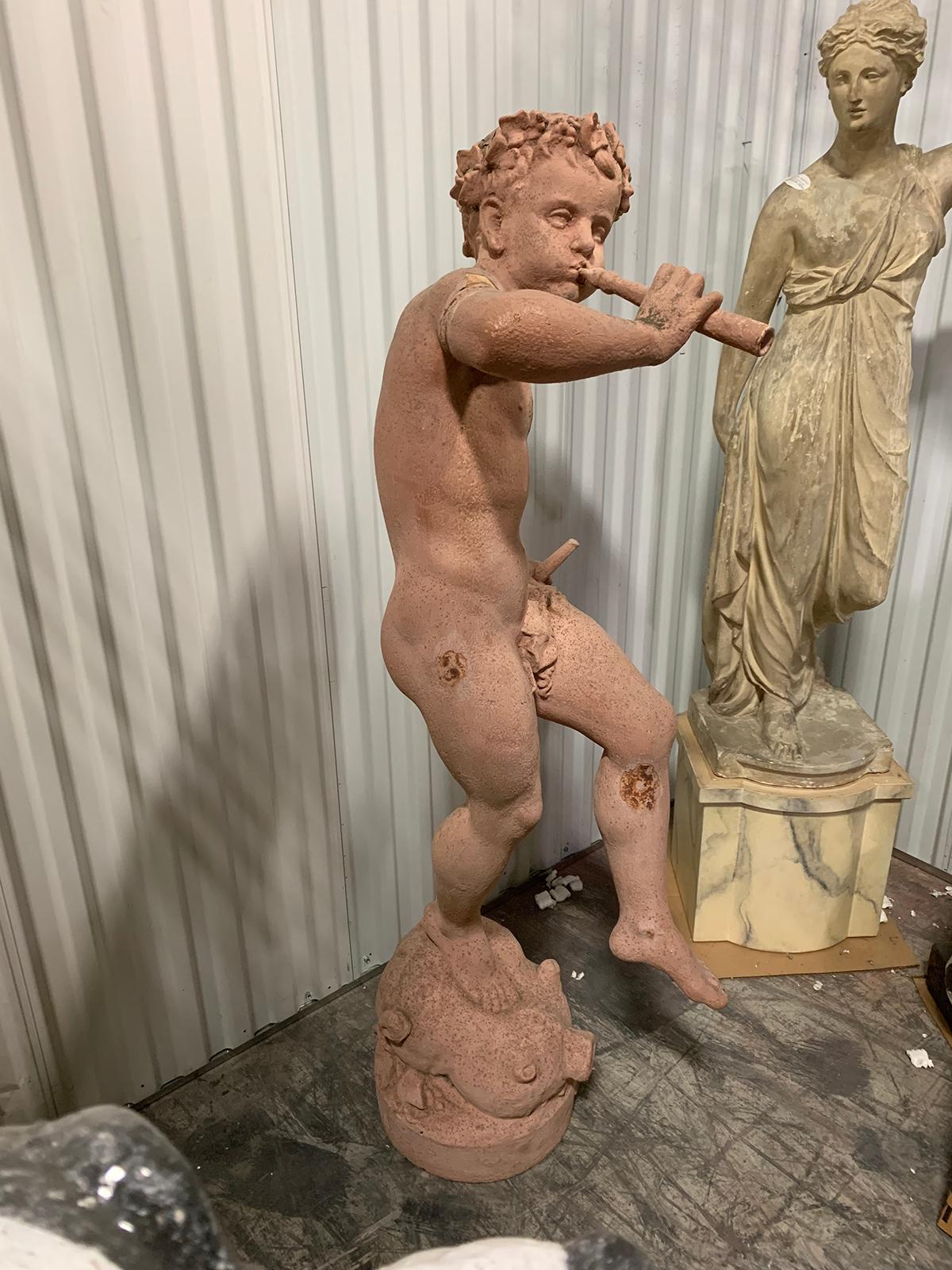 Figural Painted Iron Pan Statue Attributed to The Durenne Foundry In Good Condition For Sale In Atlanta, GA