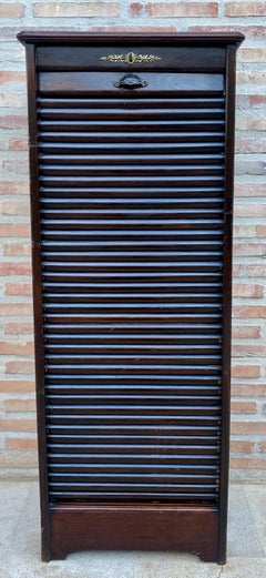 Early 20th Century Filing Cabinet With One Roller Louver Door & Eight Shelves
