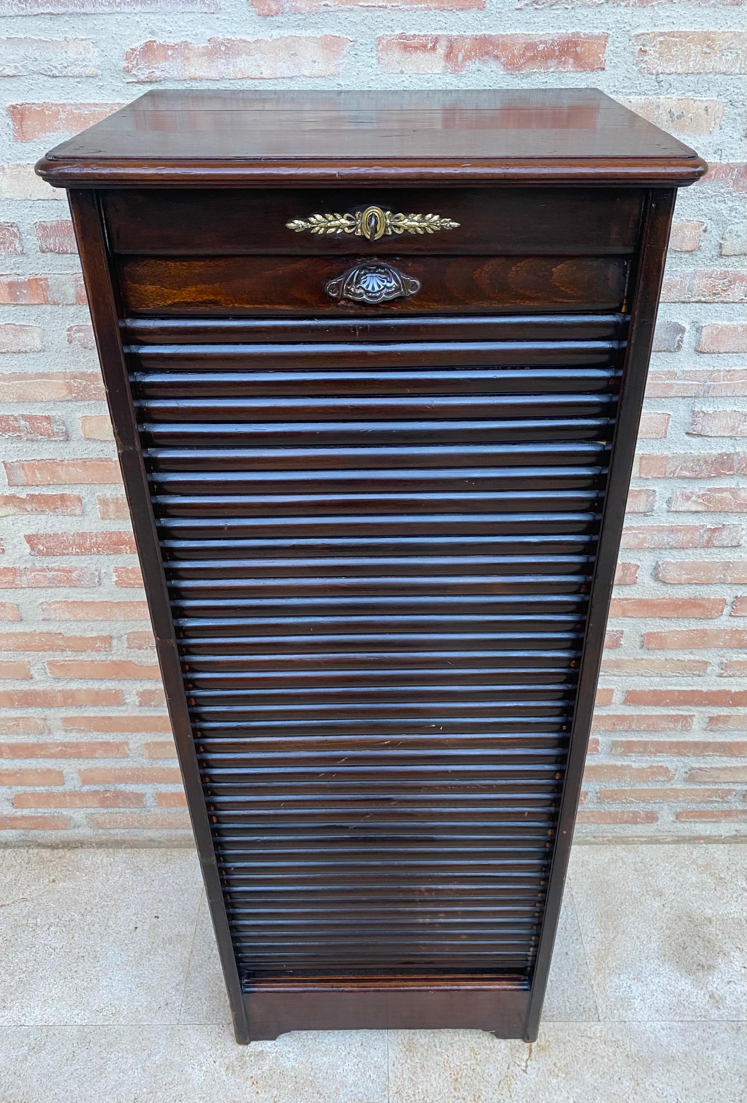 French Early 20th Century Filing Cabinet With One Roller Louver Door & Eight Shelves For Sale