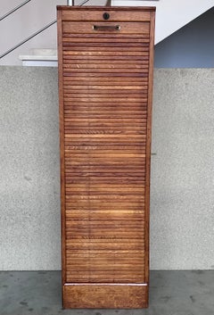 Early 20th Century Filing Cabinet With One Roller Louver Door & Five Shelves