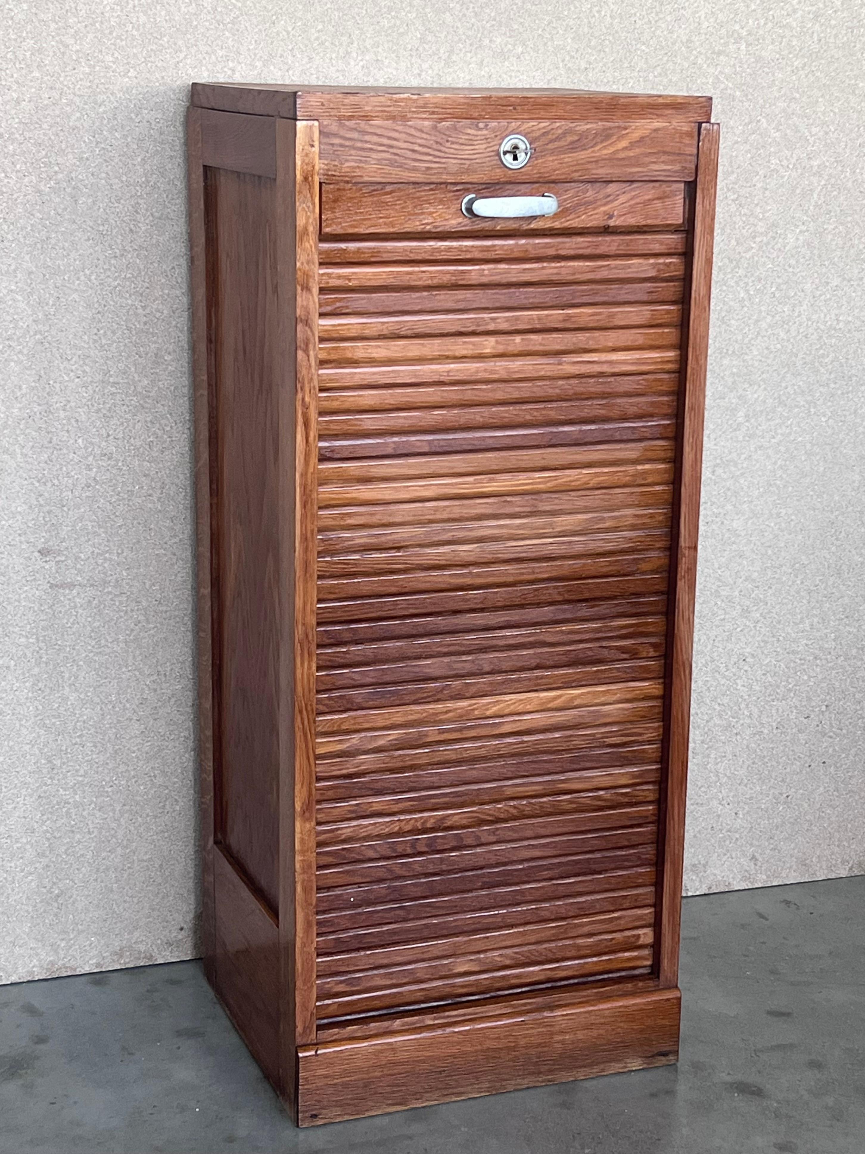 Mid-Century Modern Early 20th Century Filing Cabinet with One Roller Louver Door & Five Shelves For Sale
