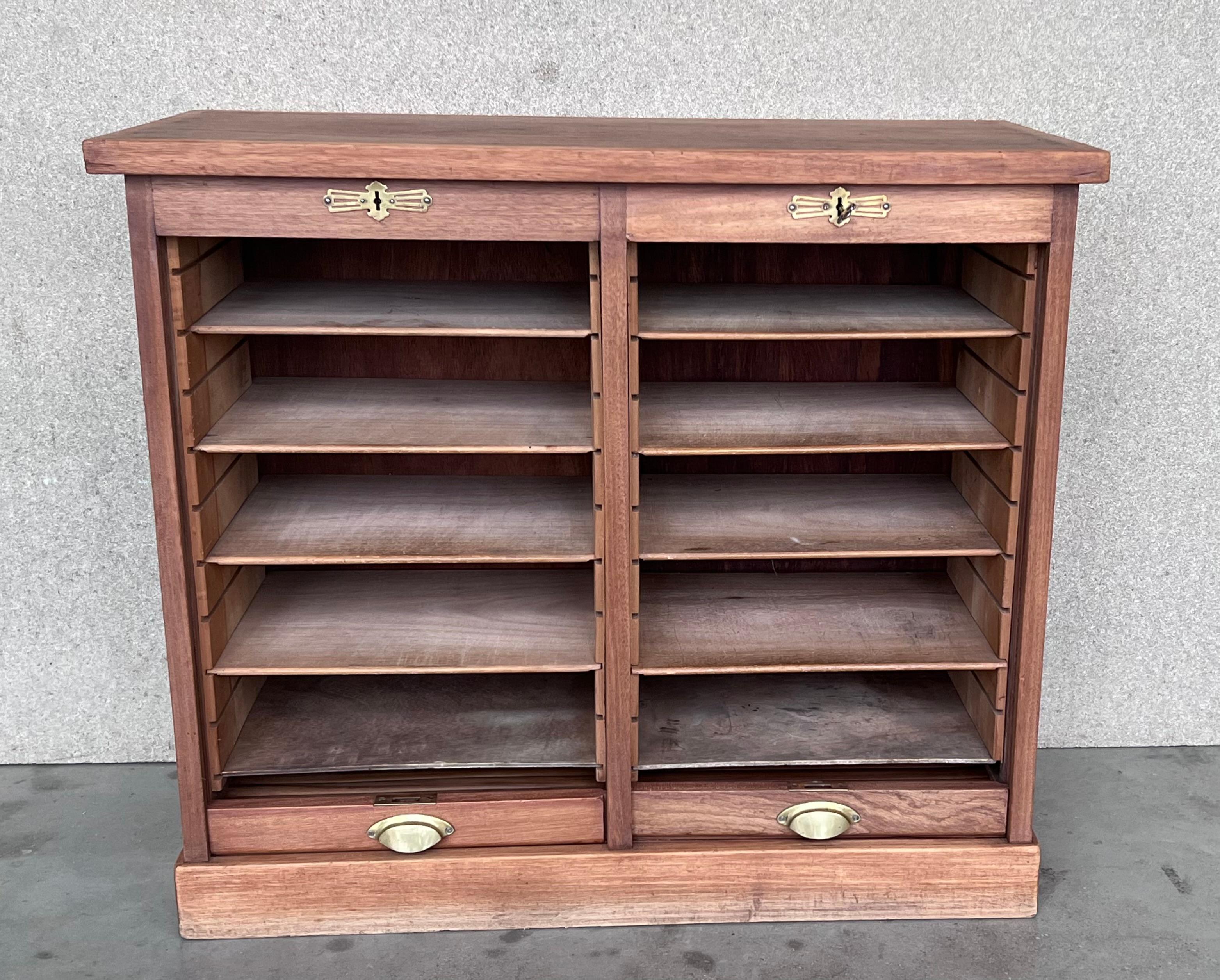Early 20th Century Filing Cabinet With Two Roller Louver Door & Ten Shelves 1