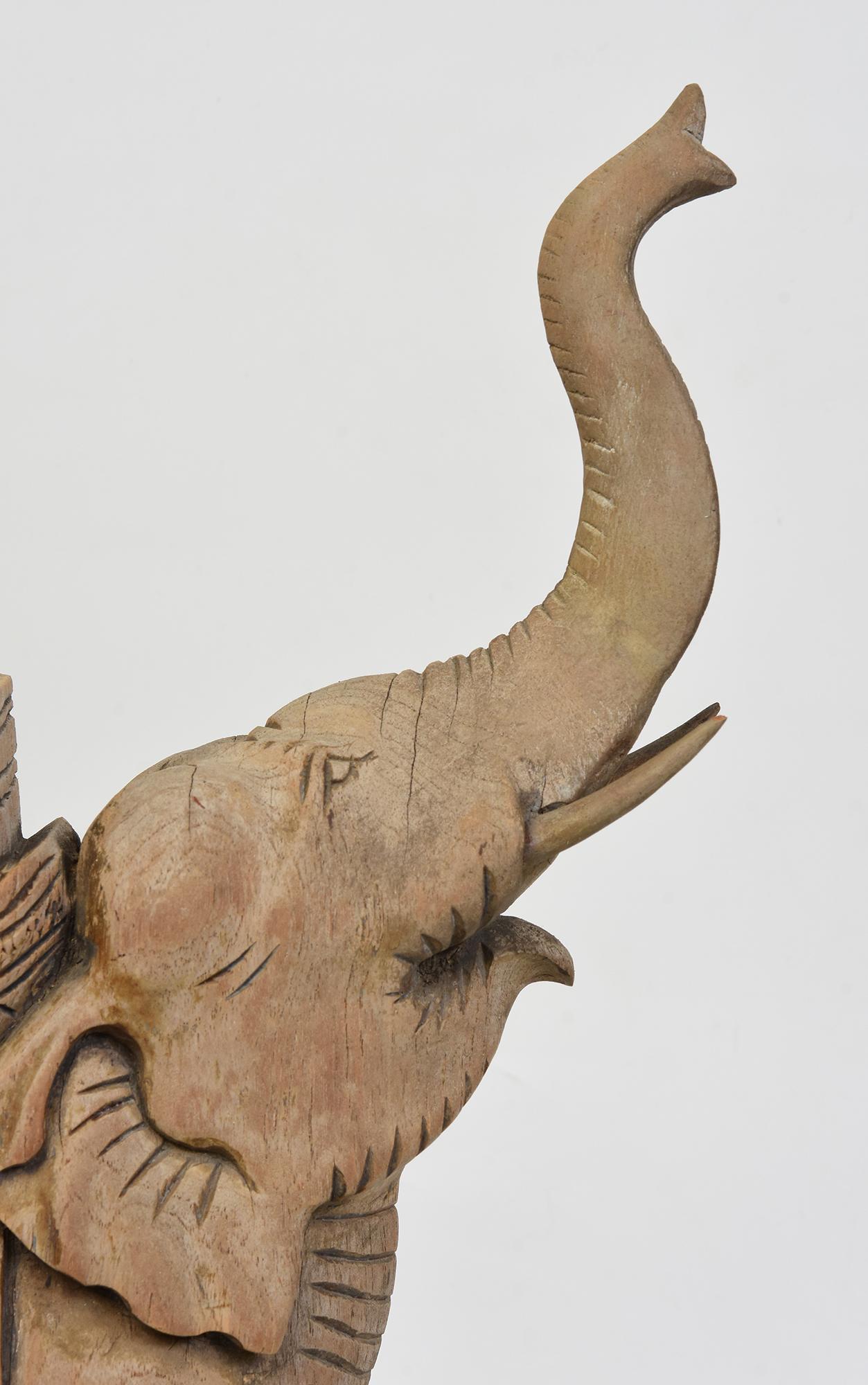 Early 20th Century, Finely Carved Asian Wooden Walking Elephant Animal Statue For Sale 6
