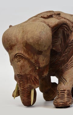 Early 20th Century, Finely Carved Asian Wooden Walking Elephant Animal Statue