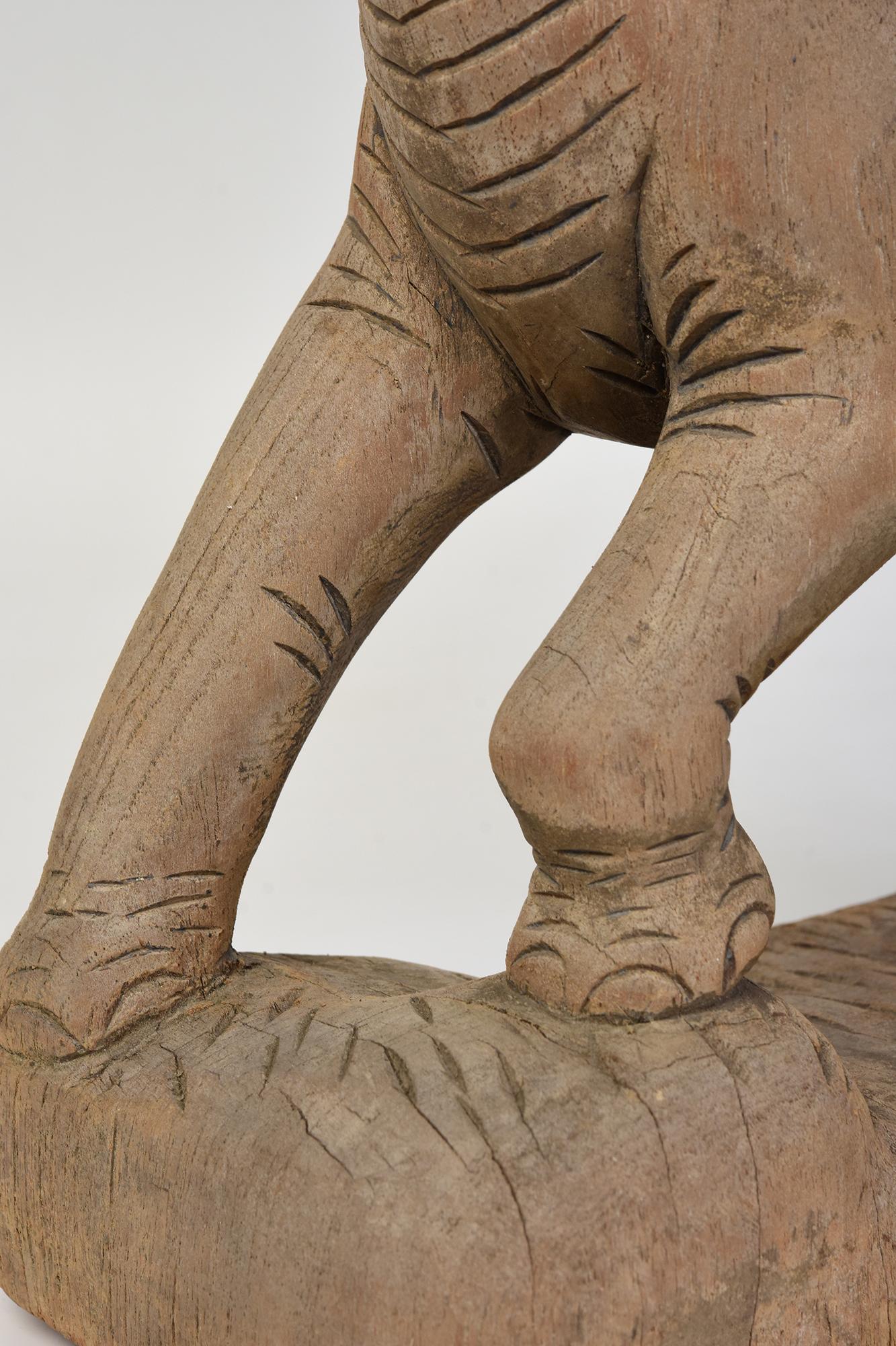 Hand-Carved Early 20th Century, Finely Carved Asian Wooden Walking Elephant Animal Statue For Sale