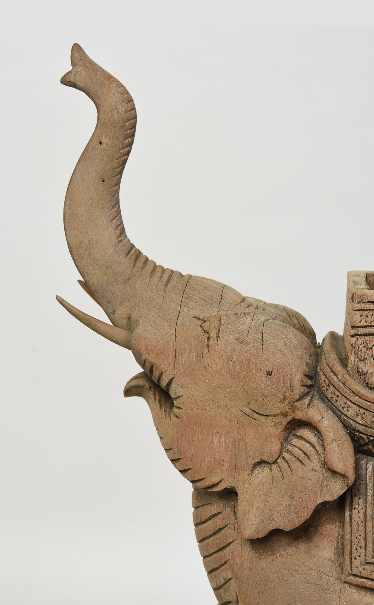 Early 20th Century, Finely Carved Asian Wooden Walking Elephant Animal Statue For Sale 3
