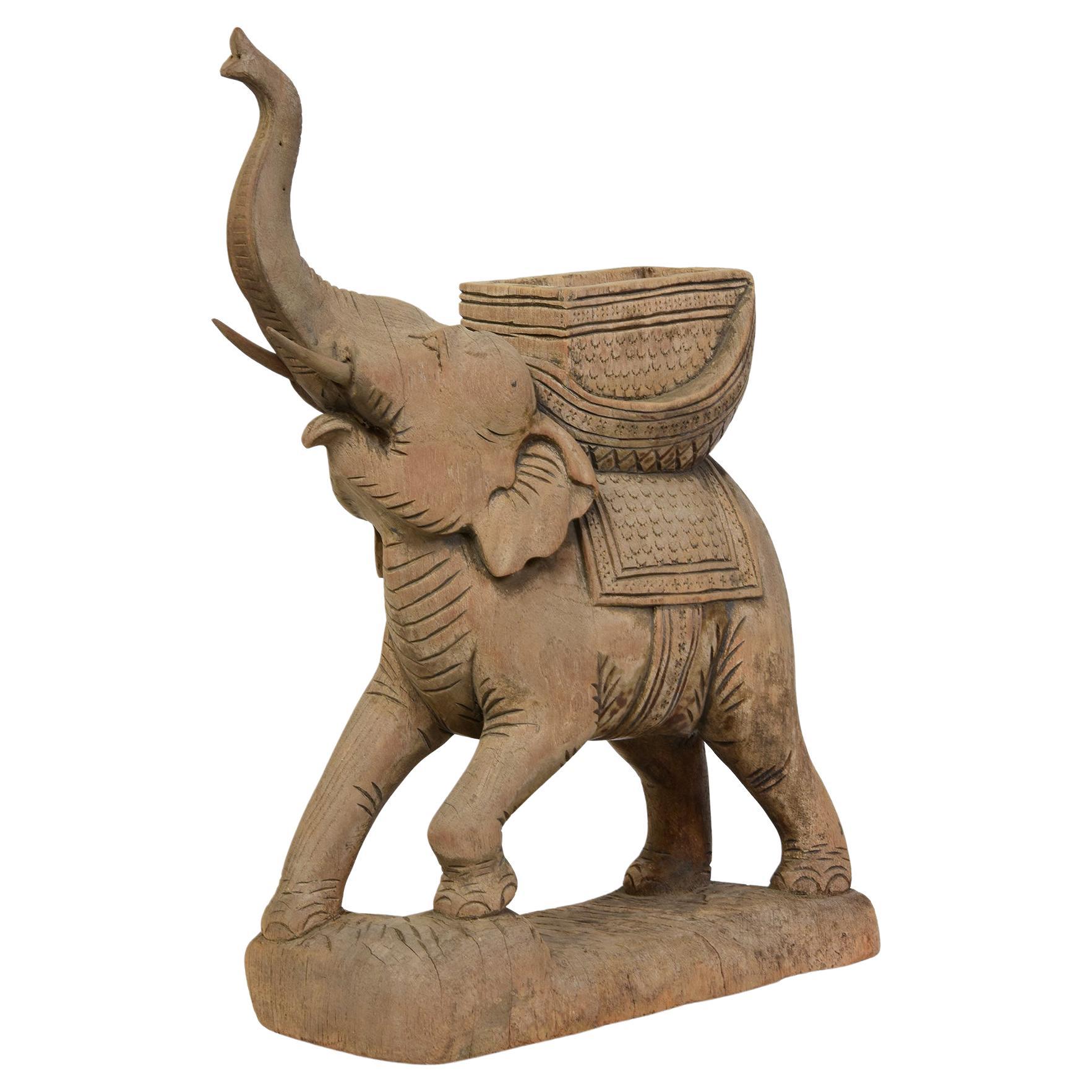 Early 20th Century, Finely Carved Asian Wooden Walking Elephant Animal Statue For Sale